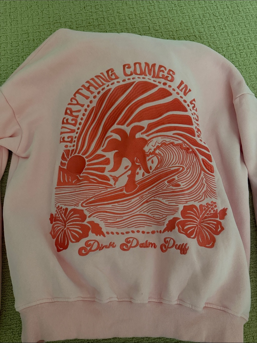 Pink Palm Puff - Everything Comes in Waves sweatshirt size small - Picture 4 of 4